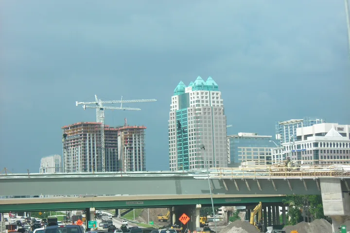 Downtown Orlando skyline and highway interchange